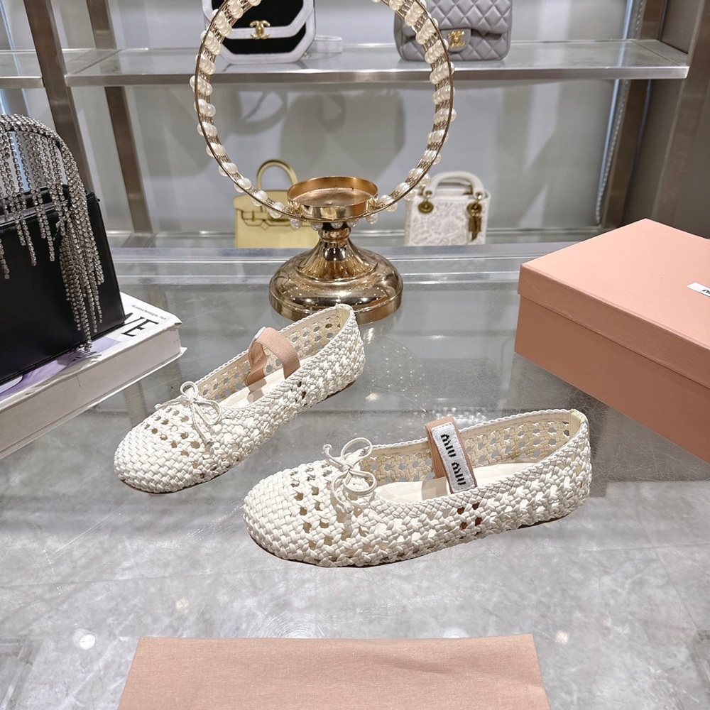 Miu Miu Ivory Woven Mary Jane Ballet Flats - Picture 3 of 6